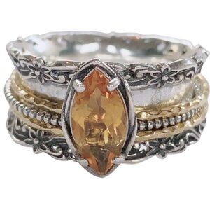 Or Paz Israel Sterling 925 Silver Citrine Marquise Spinner Ring (size 6)